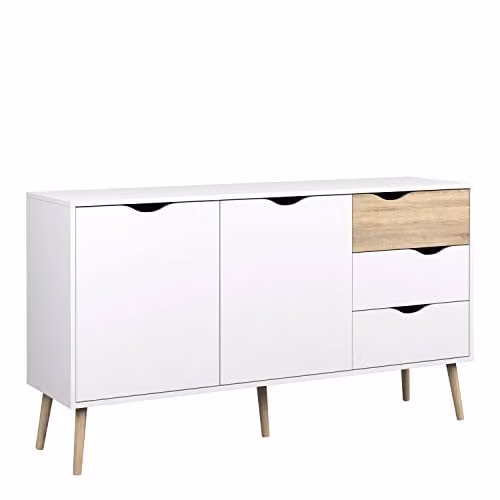 Furniture To Go Oslo Large Sideboard with 3 Drawers and 2 Doors in White and Oak, W: 147.2 cm, H: 81.7 cm, D: 39.1 cm – 1