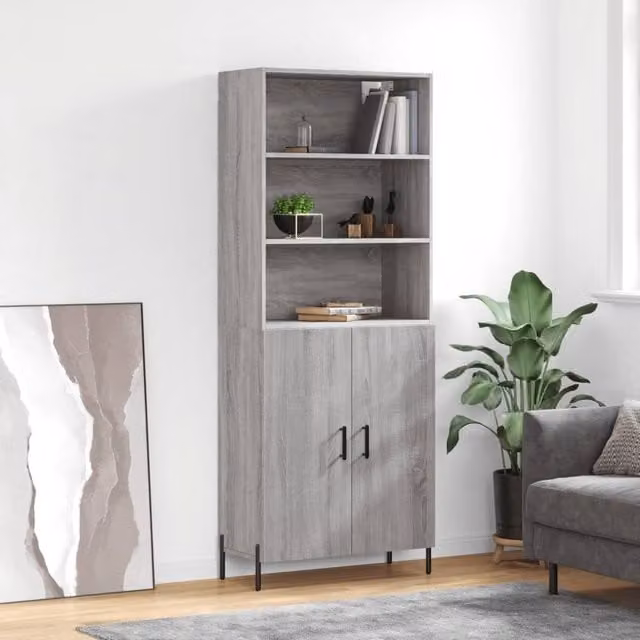 Berkfield Home Grey Sonoma Highboard in Engineered Wood, W/D/H: 69.5 x 34 x 180 cm – 1