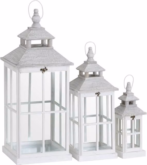 KDMK Set of 3 Window-Style Lanterns for Home Decor, White