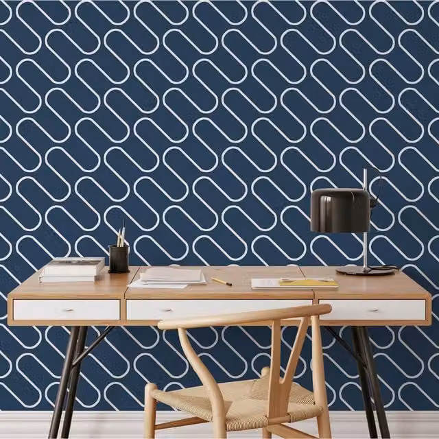 Muriva Abstract Minimalist Feature Wallpaper in Blue, White and Grey