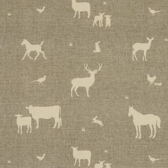 Ante Decor Country Animals Printed Cotton Fabric in Beige and Cream
