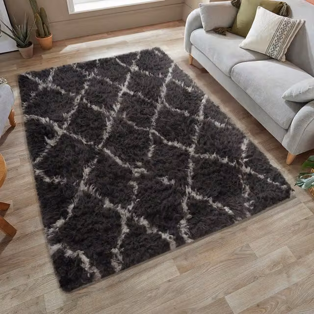 Home Republic Linhas Grey Ivory Faux Fur Rug, W: 60 cm x L: 110 cm