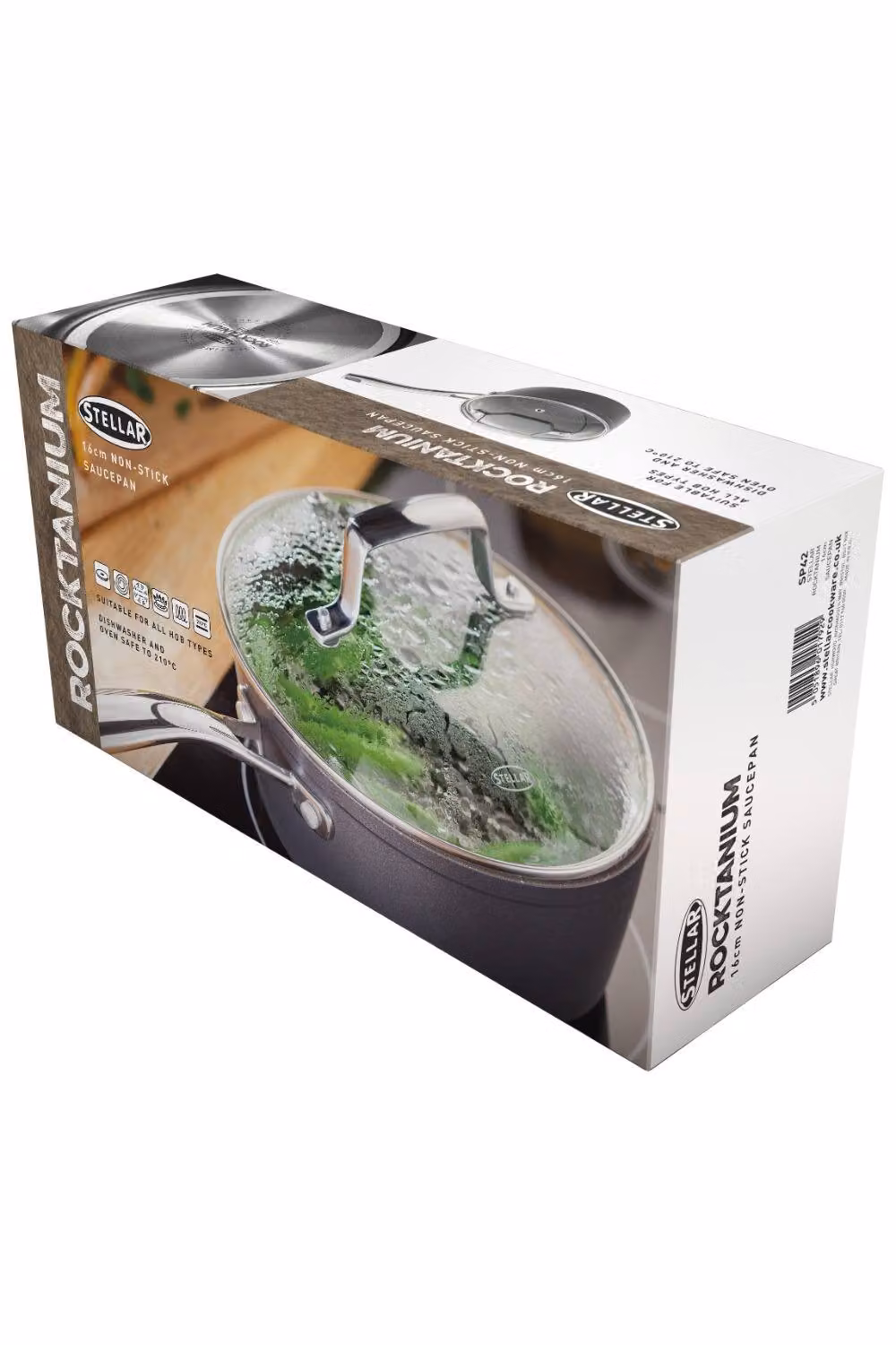 Stellar Rocktanium Non-Stick Saucepan with Glass Lid, Metallic Silver, 1L, 16cm – 5