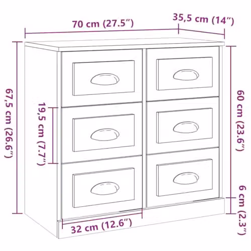 vidaXL Sonoma Oak Sideboard Storage Cabinet, Brown, W/D/H: 70 x 35.5 x 67.5 cm – 2