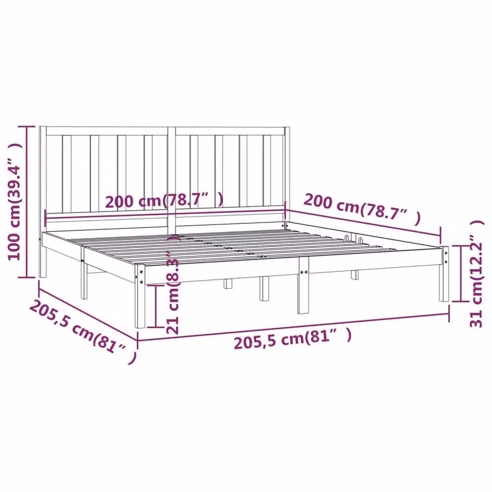 Berkfield Home Black Solid Wood Pine Bed Frame W/D/H: 200 x 200 cm – 3