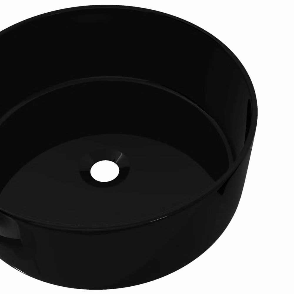 Berkfield Home Elegant Round Ceramic Countertop Basin, Black, W: 40 cm, D: 40 cm, H: 15 cm – 3