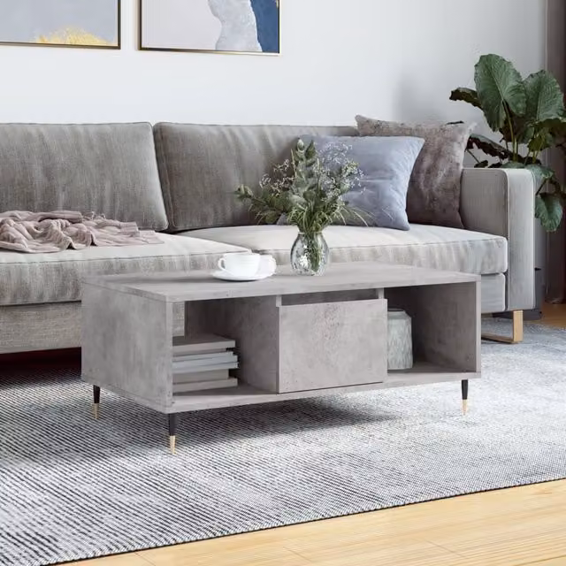 Berkfield Home Modern Rectangular Coffee Table in Grey Composite Wood, W: 90 cm, D: 50 cm, H: 36.5 cm