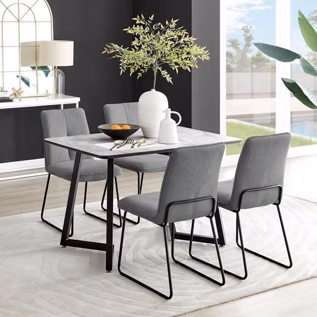 FurnitureboxUK Carson White Marble Effect Dining Table and 4 Halley Chairs in Grey and Black – 1