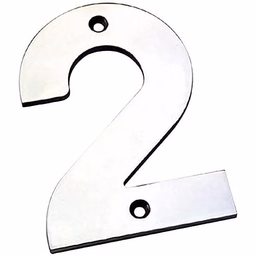 Loops Bright Stainless Steel Front Door Numeral 2 in Silver, 100mm