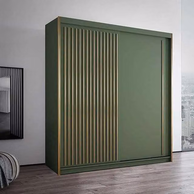 Sliding Wardrobes 4U Modern Green Sliding Wardrobe with Integrated LED Light, W: 203 cm, H: 217 cm, D: 62 cm