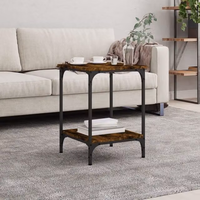 Berkfield Home Smoked Oak Coffee Table in Brown, W/D/H: 40 x 40 x 55 cm