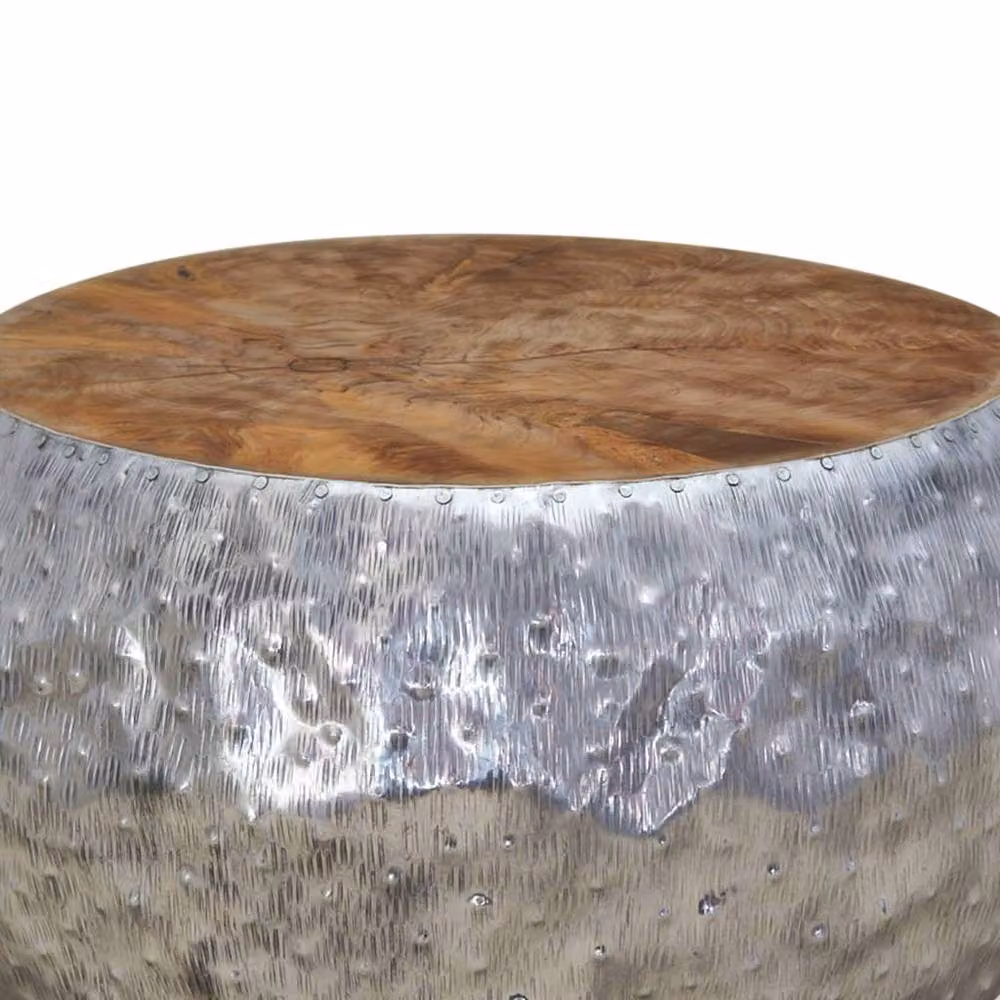 Berkfield Home Round Teak and Aluminium Coffee Table in Silver, W/D/H: 60 x 60 x 30 cm – 2
