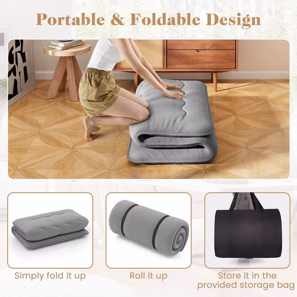 NESTLUNE Grey Japanese Roll Up Floor Futon Mattress, W/D/H: 190 x 120 x 10 cm – 3
