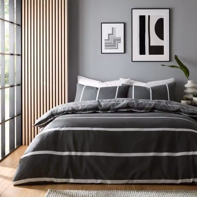 GAVENO CAVAILIA Harris Printed Grey Striped Duvet Cover, Single