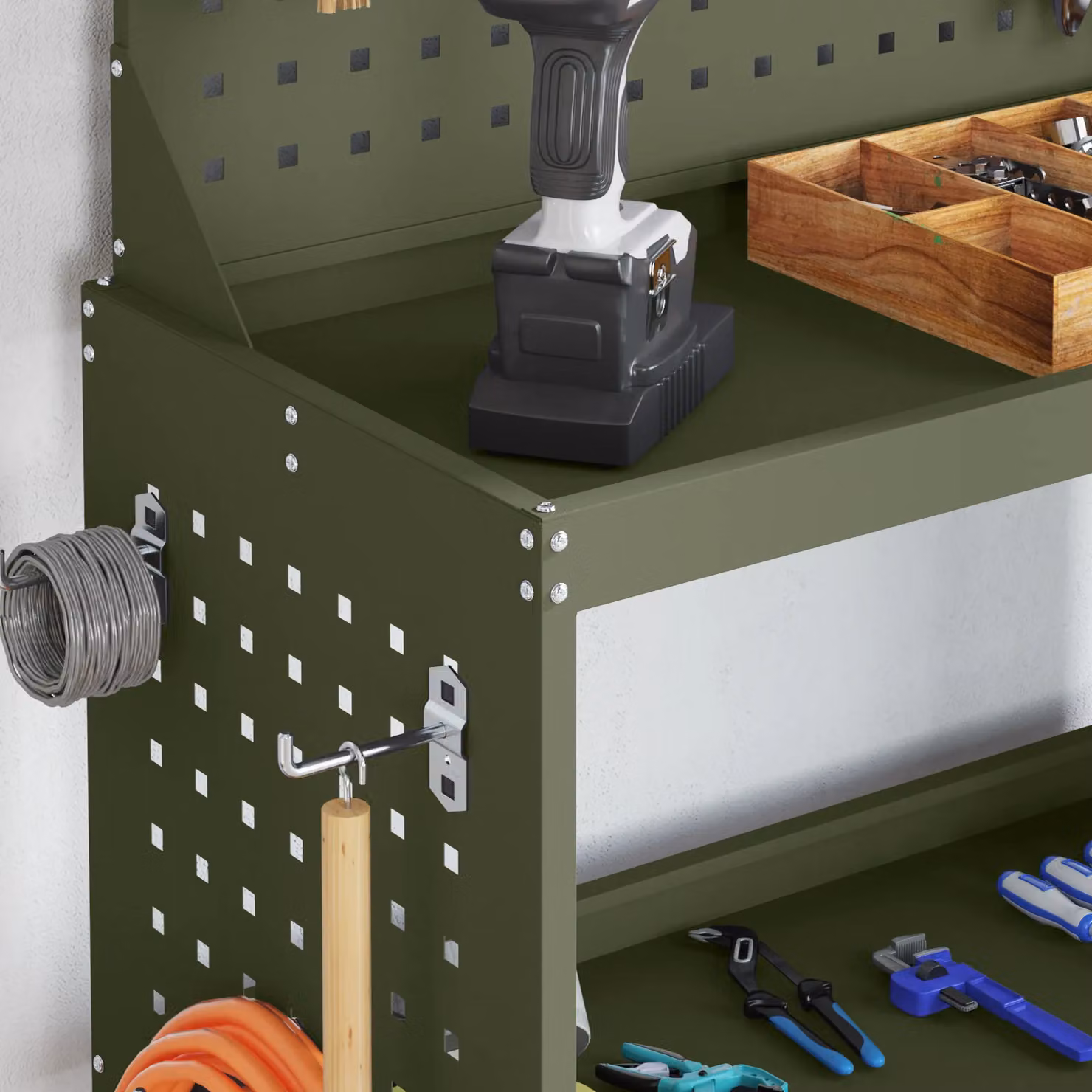 Berkfield Lockable and Rollable Tool Trolley in Green, Powder-coated Steel, W/D/H: 65 x 35 x 111 cm – 3
