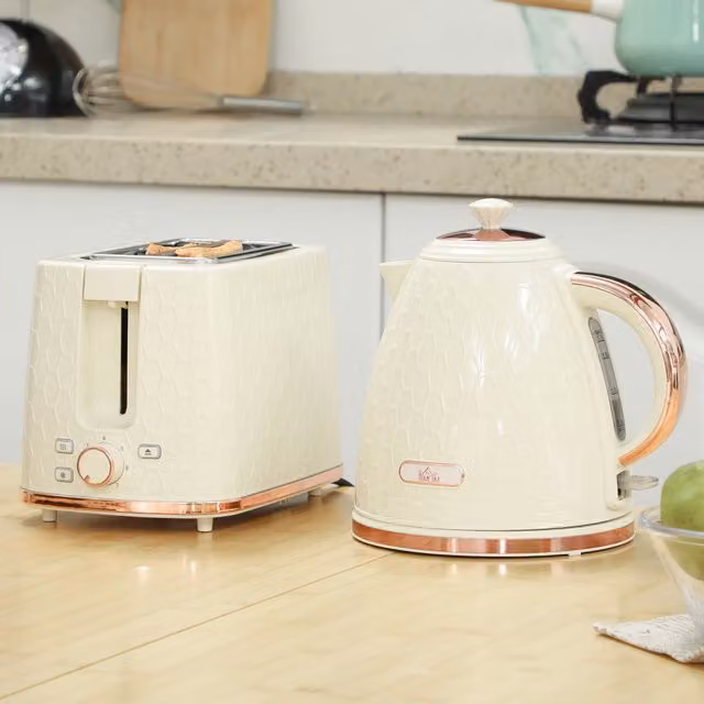 HOMCOM Kettle and 2 Slice Toaster Set, 1.7 l, Beige