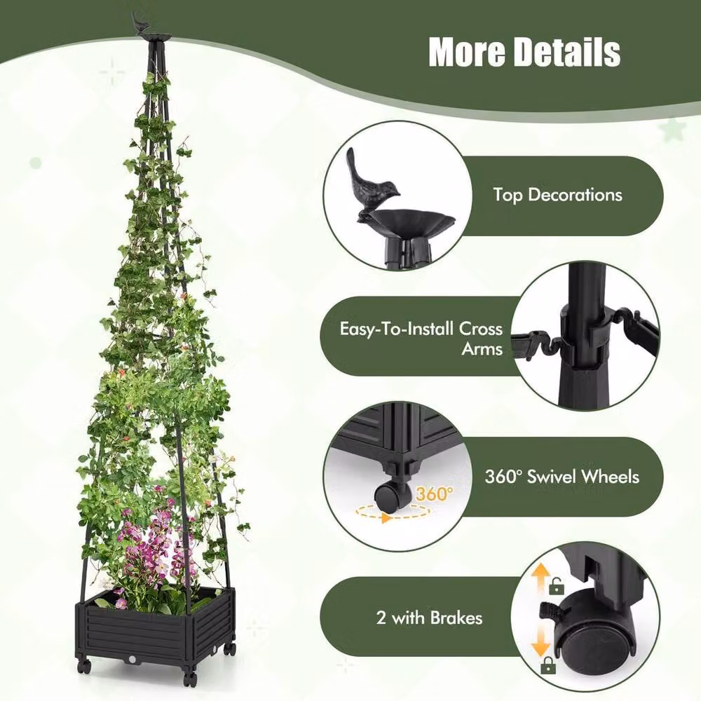 NESTLUNE Black Garden Obelisk Trellis Tomato Cage Support Tower – 5