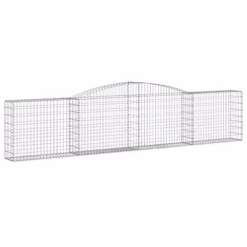 vidaXL 4-Piece Arched Gabion Baskets Set, Galvanised Steel Mesh Wire Stone Baskets for Outdoor Garden Retaining Walls and Planters, Silver, W: 400 cm, D: 30 cm, H: 80/100 cm