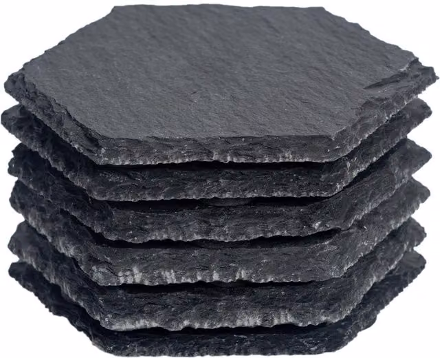 Argon Tableware Hexagon Slate Coasters, Set of 6, Black, Diameter: 9.5 cm – 6