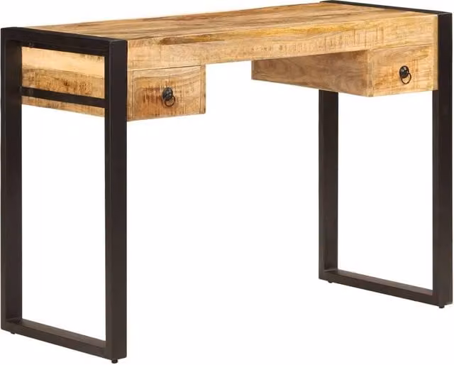 Berkfield Home Writing Desk in Brown Solid Mango Wood with 2 Drawers W: 110 cm, D: 50 cm, H: 77 cm – 1