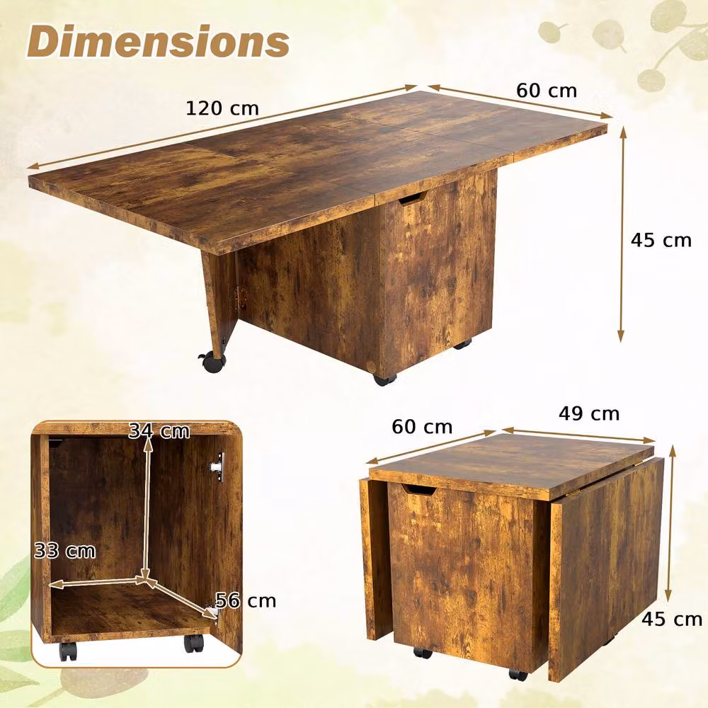 Costway Extendable Coffee Table with Storage and Castors, Walnut Brown – 2