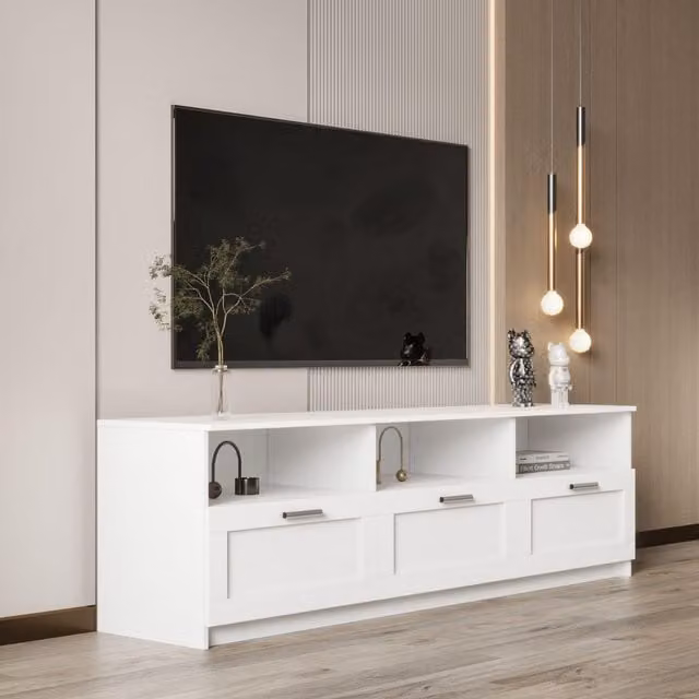 Home Source Modern White TV Floor Stand with 3 Drawers, W/D/H: 180 x 41 x 53 cm – 1
