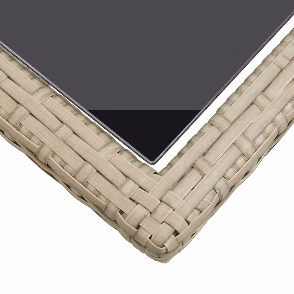 Berkfield Home Garden Table in Beige with Glass and Poly Rattan, W: 110 cm, D: 53 cm, H: 72 cm – 2