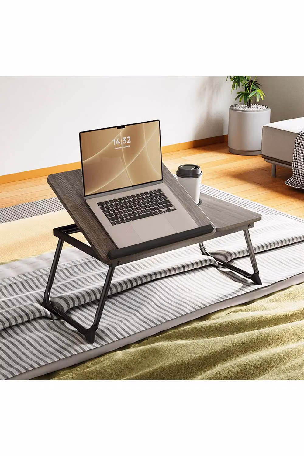 Living and Home Adjustable Height and Tilting Folding Laptop Bed Table with Cup Slot in Grey – 2