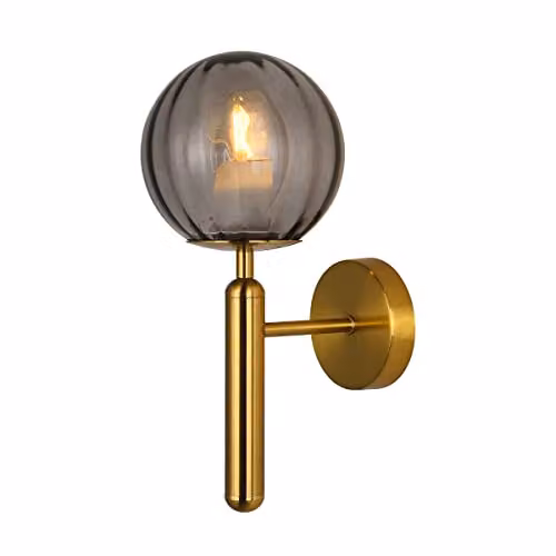 Netlighting Ravena Modern 1 Light Wall Lamp with Glass Sphere, E27 LED, Gold/Brass