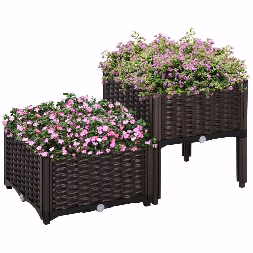 STILVORA Set of 2 Brown Self-Watering Raised Planters, 26L Capacity, W: 44 cm, D: 40 cm, H: 40 cm – 4