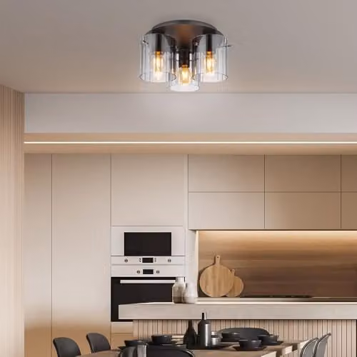 Netlighting Tulivar Cluster Ceiling Light in Grey with 3 Smoky Glass Shades, Diameter: 37 cm – 3