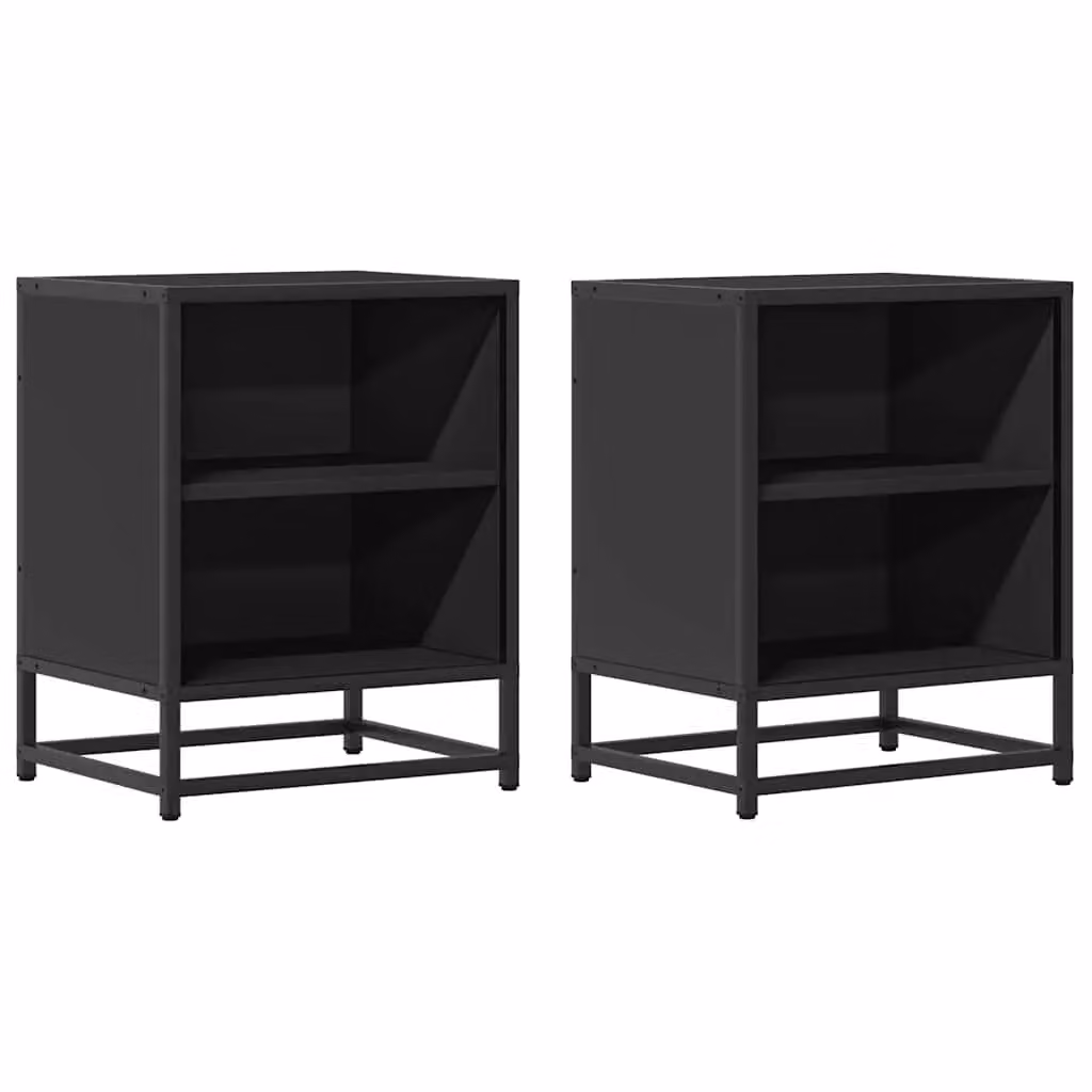 Berkfield Home Set of 2 Black Bedside Cabinets in Engineered Wood and Metal, W/D/H: 40 x 31 x 50 cm – 2