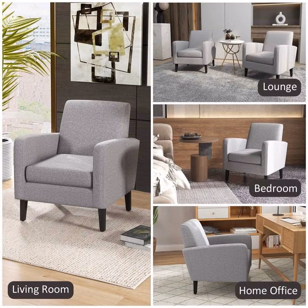 PAWNORA Modern Grey Fabric Accent Armchair with Solid Rubberwood Frame – 4