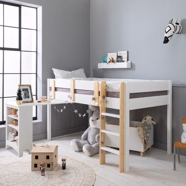 Noa and Nani Una Mid Sleeper Cabin Bed in White Lacquered Pine