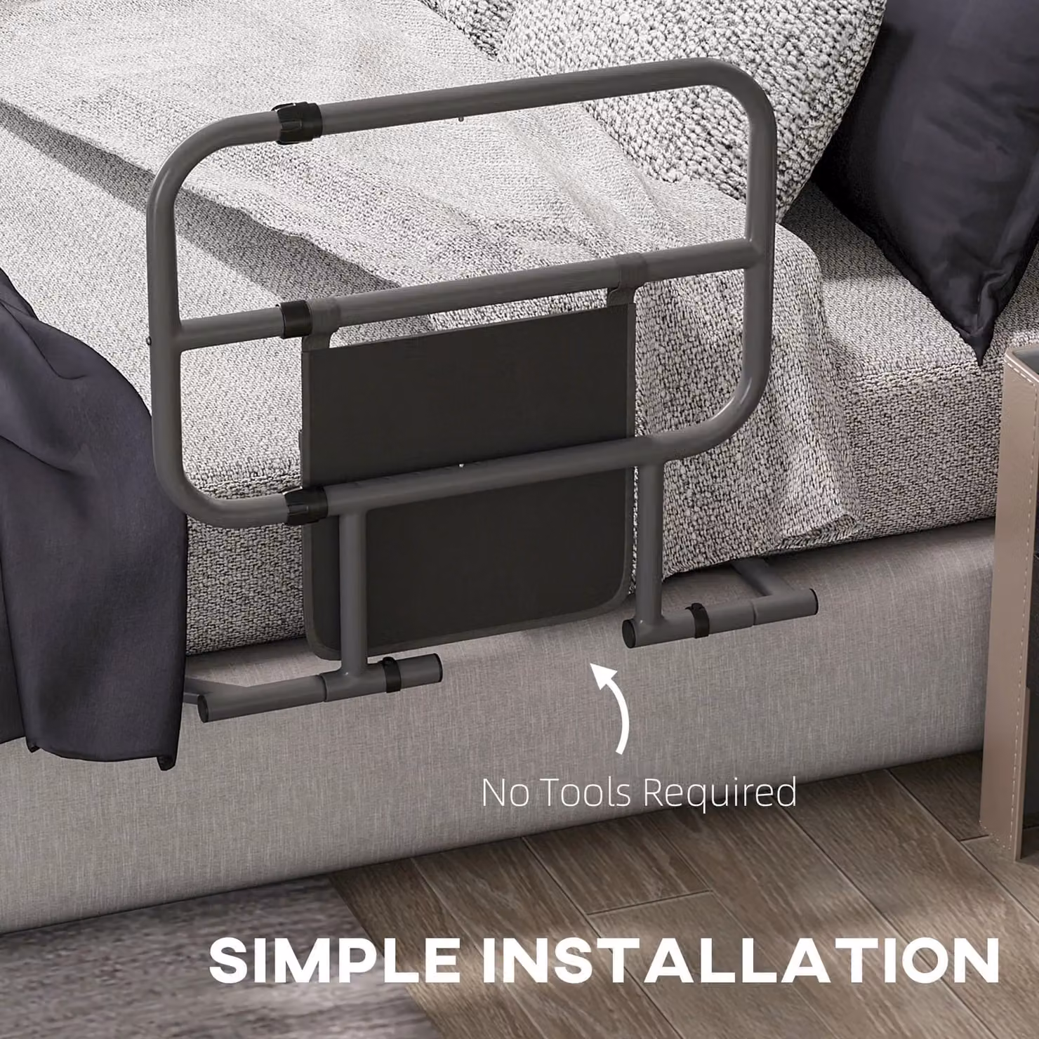 HOMCOM Modern Black Metal Bedside Shelf for Seniors with Side Compartments, W/D/H: 135.0 x 61.0 x 66.0 cm – 6
