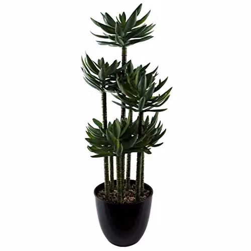 Leaf Design UK Artificial Tropical Yucca Plant in Black Planter, Green, Height: 60 cm