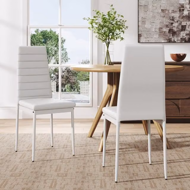 Livingandhome Set of 2 White Faux Leather Armless High Back Dining Chairs