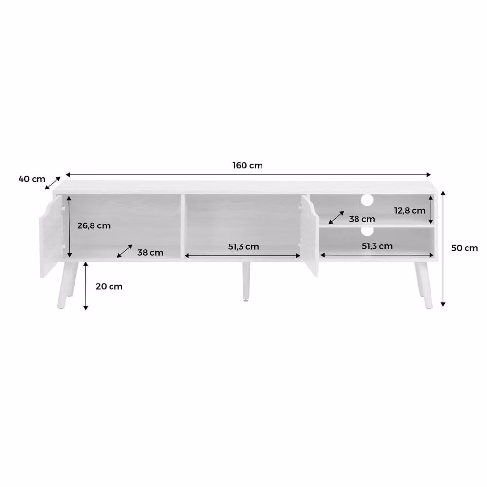 Sweekeec Vintage Wooden Effect TV Unit in Light Grey with 2 Doors, W: 160 cm, D: 40 cm, H: 50 cm