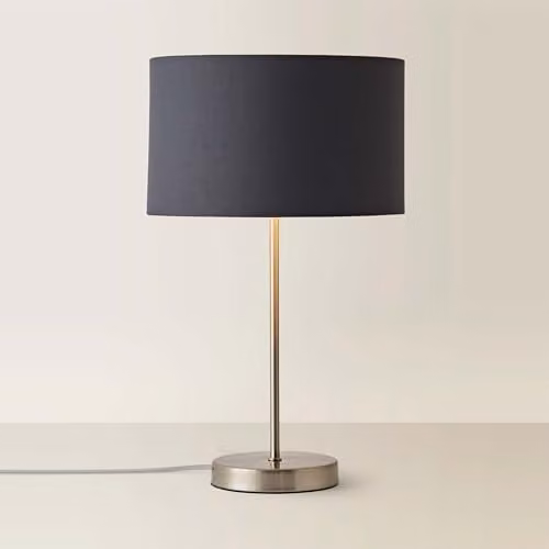 ValueLights Charlie Chrome Stem Table Lamp with Grey Fabric Drum and Chrome Inner Shade – 1