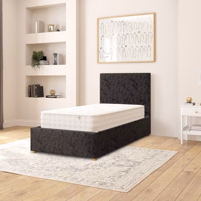 Aspire Garland Modern Upholstered Velvet Ottoman Storage Bed, Black, W/D/H: 90 x 200 cm