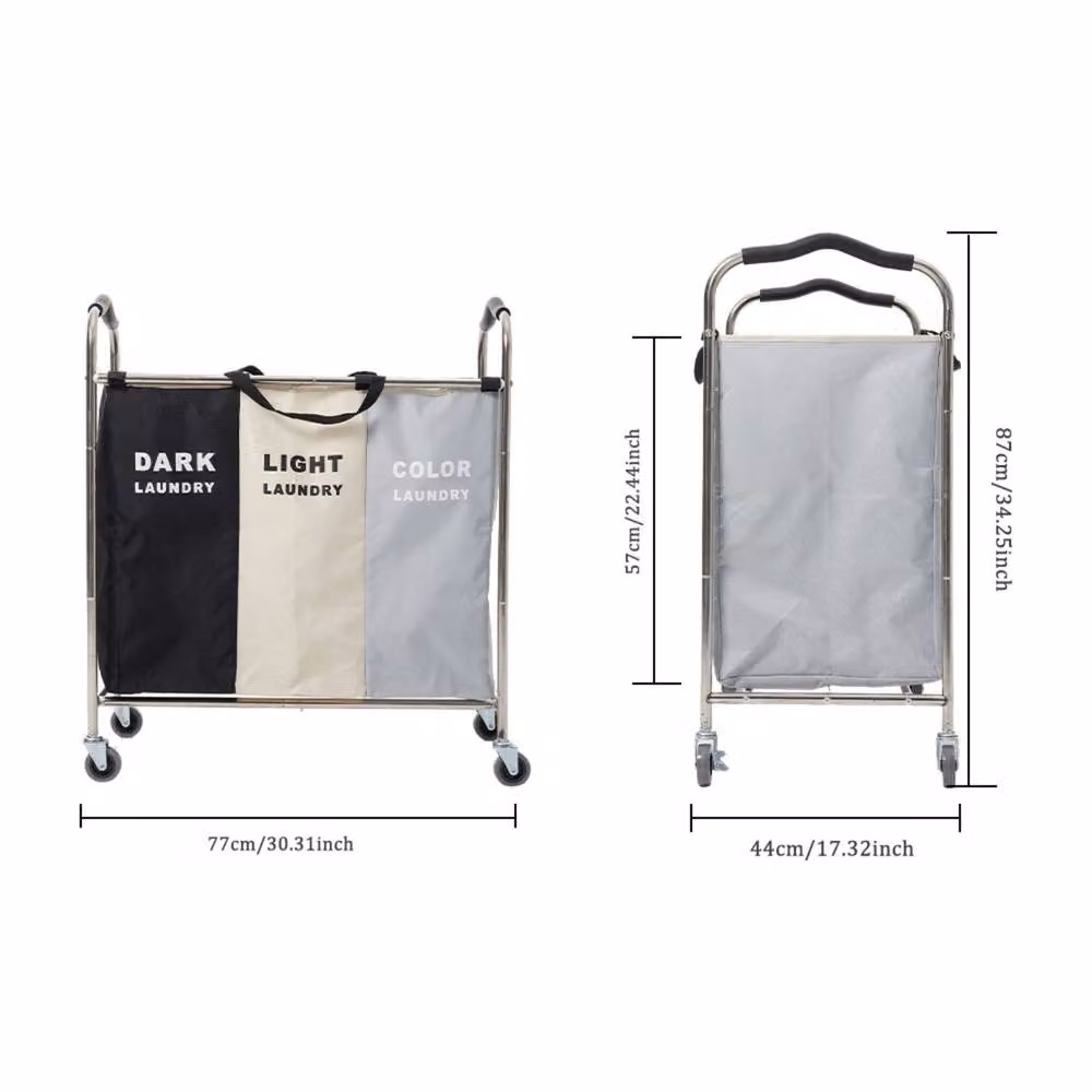 Garden Sanctuary 240L 3-Section Fabric Laundry Basket on Wheels in Grey – 3