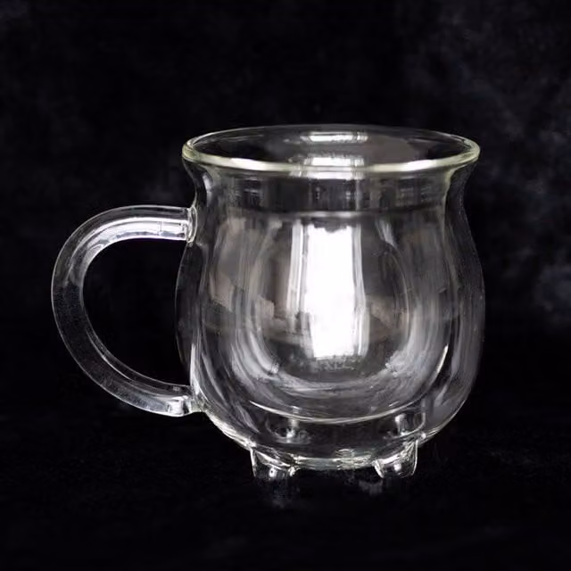 KDMD Silver Double Walled Glass Cauldron Mug