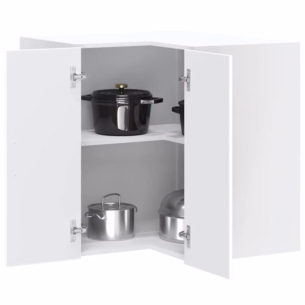 Berkfield Home Kalmar White Wall Mounted Kitchen Corner Cabinet with Hinged Doors and Internal Shelves, W/D/H: 57 x 60 x 57 cm