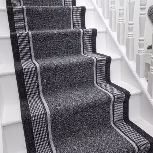 runrug Hardwearing Non-Slip Stair Runner Rug in Grey, W: 80 cm, L: 720 cm