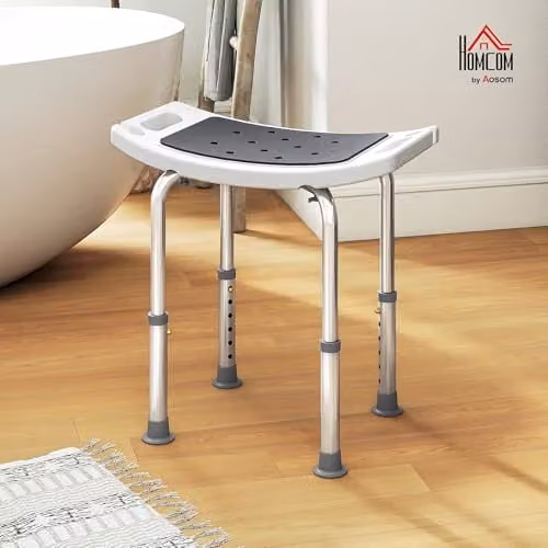 HOMCOM Height-Adjustable Non-Slip Shower Chair with Drainage Seat in Grey – 2