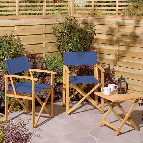 Rowlinson Ascot Folding Directors Chair in Blue with UV-Resistant Eucalyptus Wood – 4