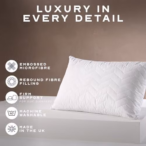 Snuggledown Rebound Quilted Microfibre Pillows, 4 Pack, Firm Support for Back and Side Sleepers, White, W: 74 cm, H: 48 cm – 2