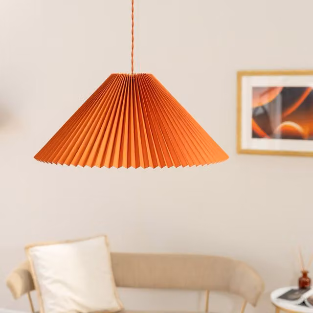 Akira Fabric Pleated Single Drop Ceiling Pendant Light in Orange