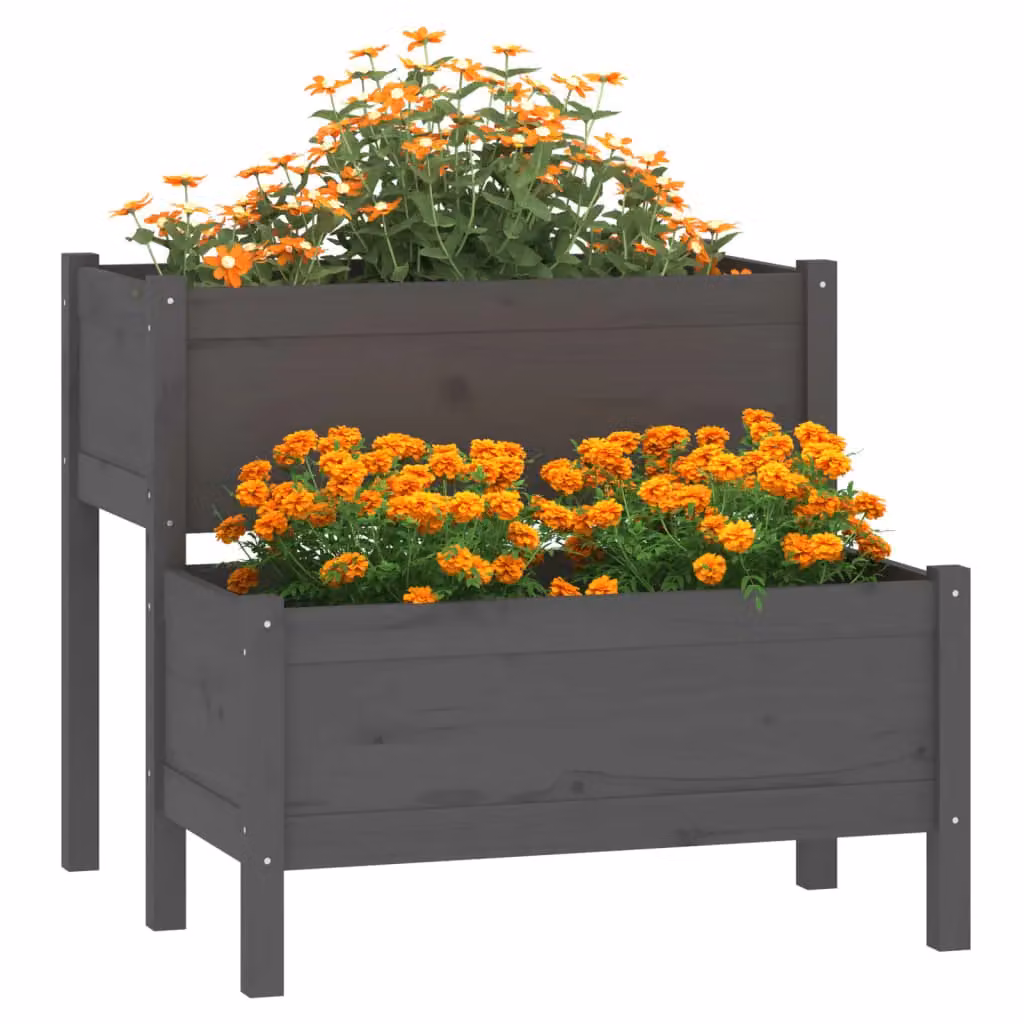 Berkfield Home Grey Wooden Raised Bed Planter W: 84.5 cm, D: 84 cm, H: 75 cm – 3