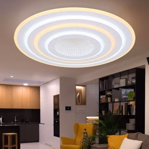 Globo Lighting Smart LED Ceiling Light with 3D Effect, Dimmable Remote Control and Night Light, White, Diameter: 70 cm – 6